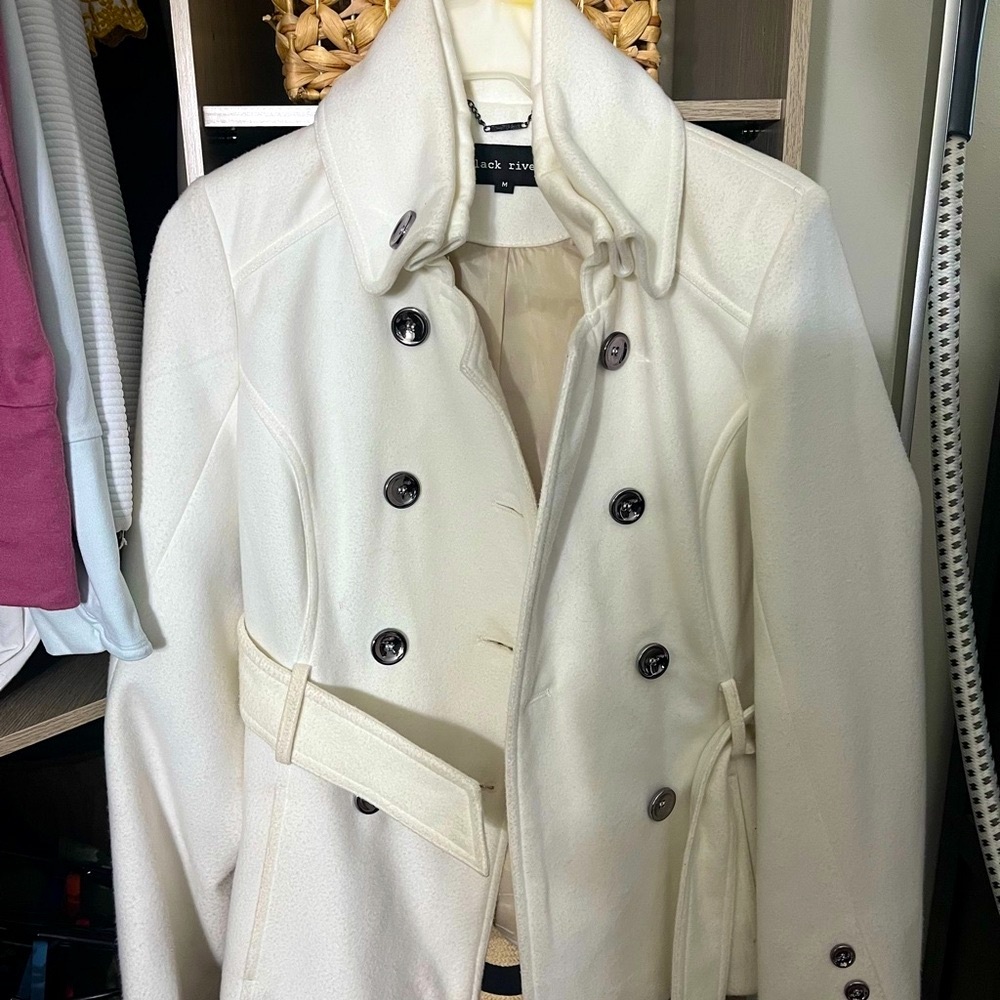 Black Rivet Cream Double-Breasted Pea Coat